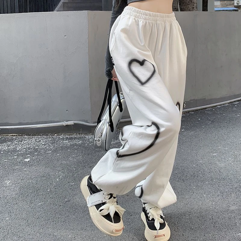 Korean White Oversize Pants Women 2023 Spring Casual Loose High Waist Hallen Pants Woman Streetwear Hip Hop Straight Trousers