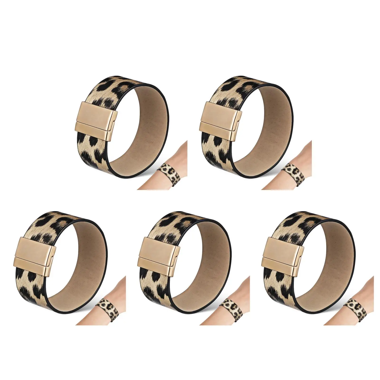 

5pcs Set of 5 Wrist Accessories Men Leopard Print Bangle Women Jewelry Bracelet Punk Bracelets Animal