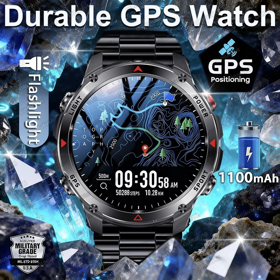 

2026 New Ultra Large 1100mAh Battery Smart Watch Built-in GPS Compass 3ATM Waterproof 170+ Sports Outdoors Military Smartwatches