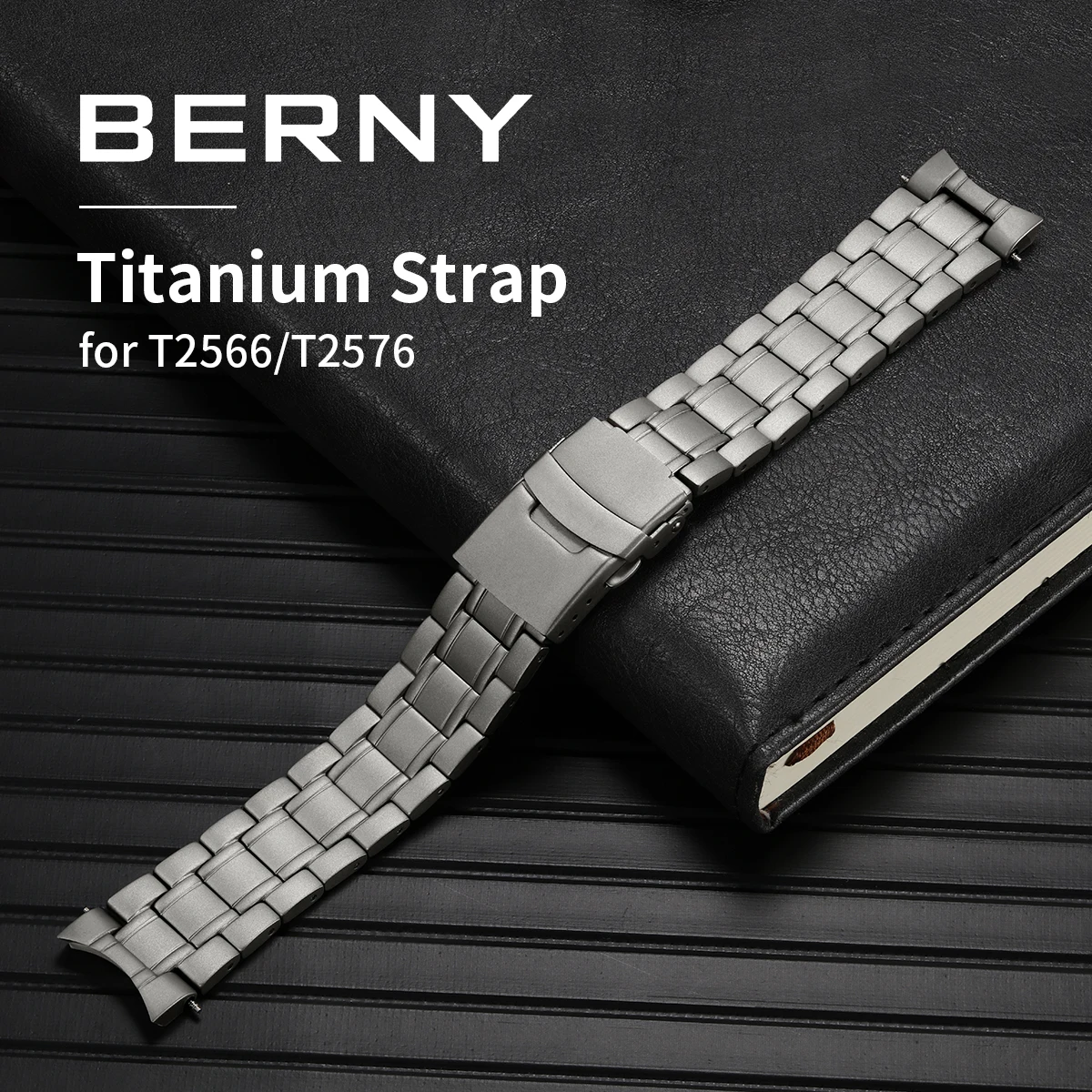 BERNY 20mm Titanium Watch Band Folding Buckle  Titanium Clasp Bracelet Watch Full Titanium Strap with Clasp for Men