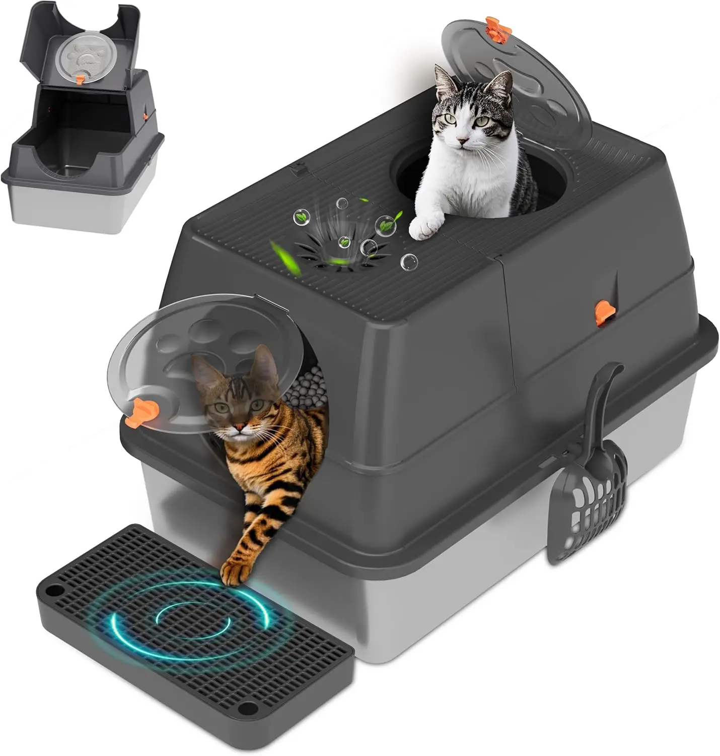 

Stainless Steel Litter Box with Lid, XL Extra Large Cat Litter Box Enclosure, Front & Top Entry Covered Metal Cat Box wi