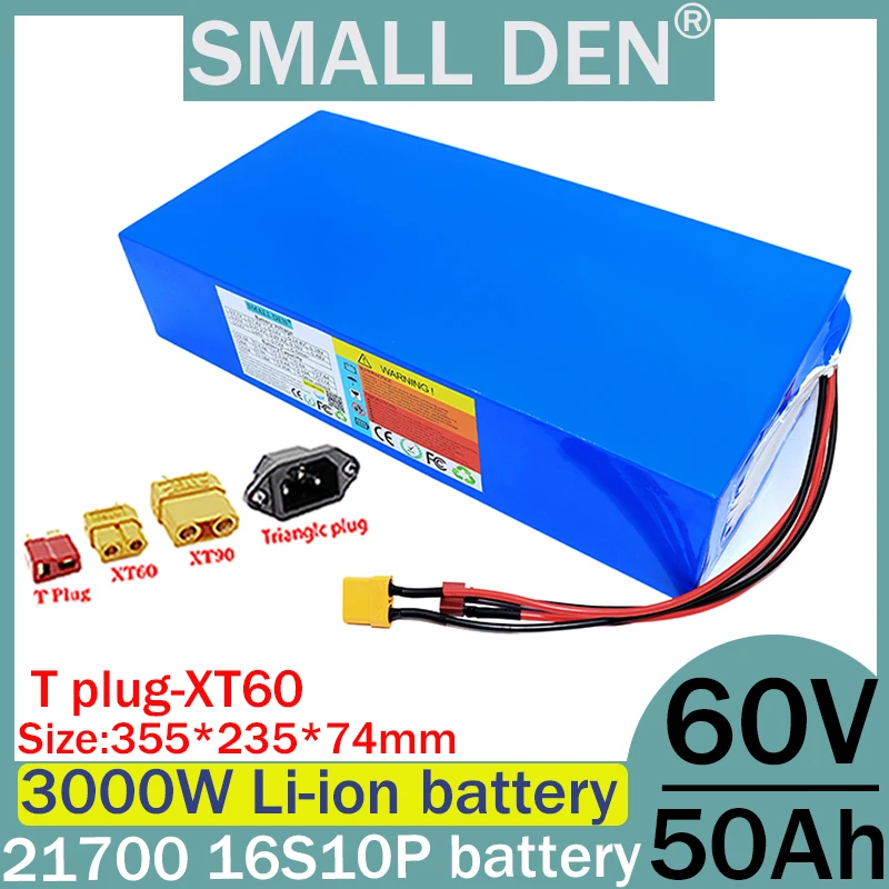 New 16s10P 60V 50ah 21700 lithium battery pack 50000mAh large capacity 100-3000W outdoor portable battery with built-in 50A BMS