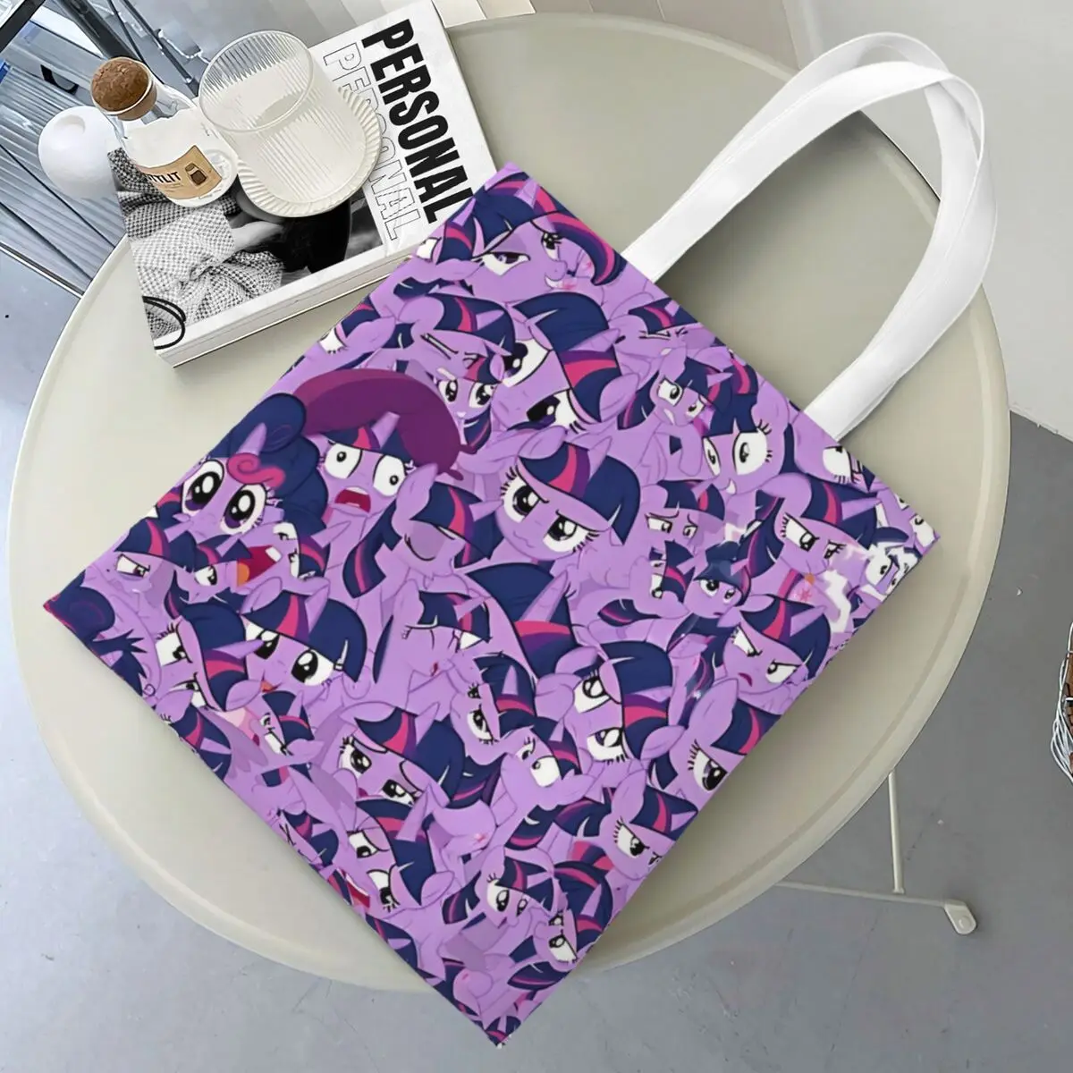 My Little Pony Twilight Sparkle Mess Canvas Tote Bag Reusable Large Capacity Grocery Bag for Unisex Student Bags