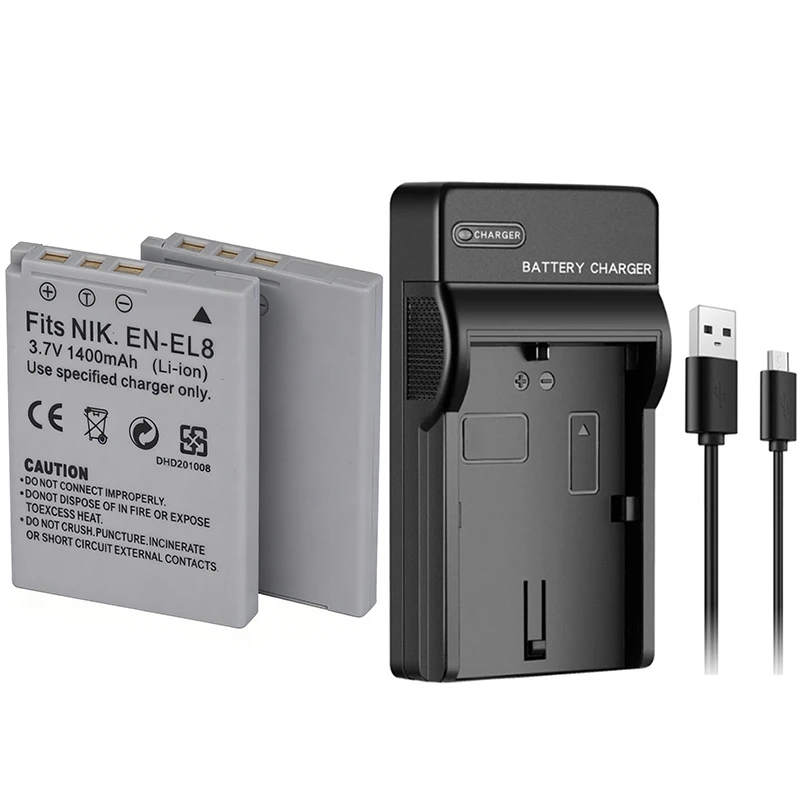 

1400mAh EN-EL8 EN EL8 Battery + Charger For Nikon COOLPIX P1 P2 L1 L2 S1 S2 S3 S4 S5 S6 S7 S7C S8 S9 S51 S50 S52 Camera Battery