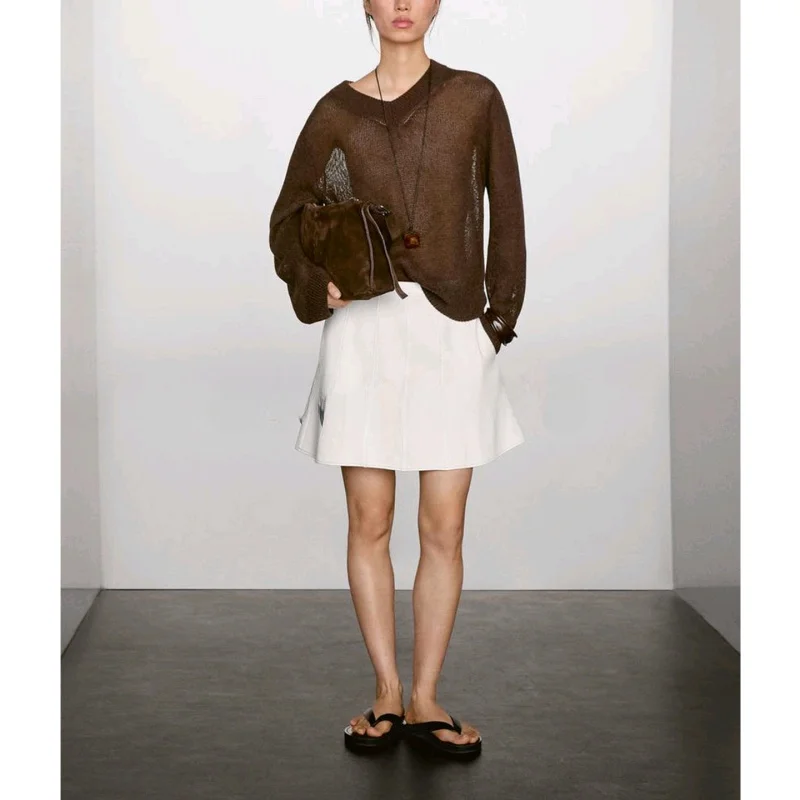 Falda Vaquera Informal Simple de Línea A, Falda Midi Versátil de Alta Gama para Mujer, Diseño de Bolsillo, Fibra de Poliéster