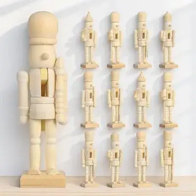 

12Pcs Nutcracker Wood Puppets Unfinished Christmas Home Decor DIY Decoration Xmas Table Ornament Festival Gift