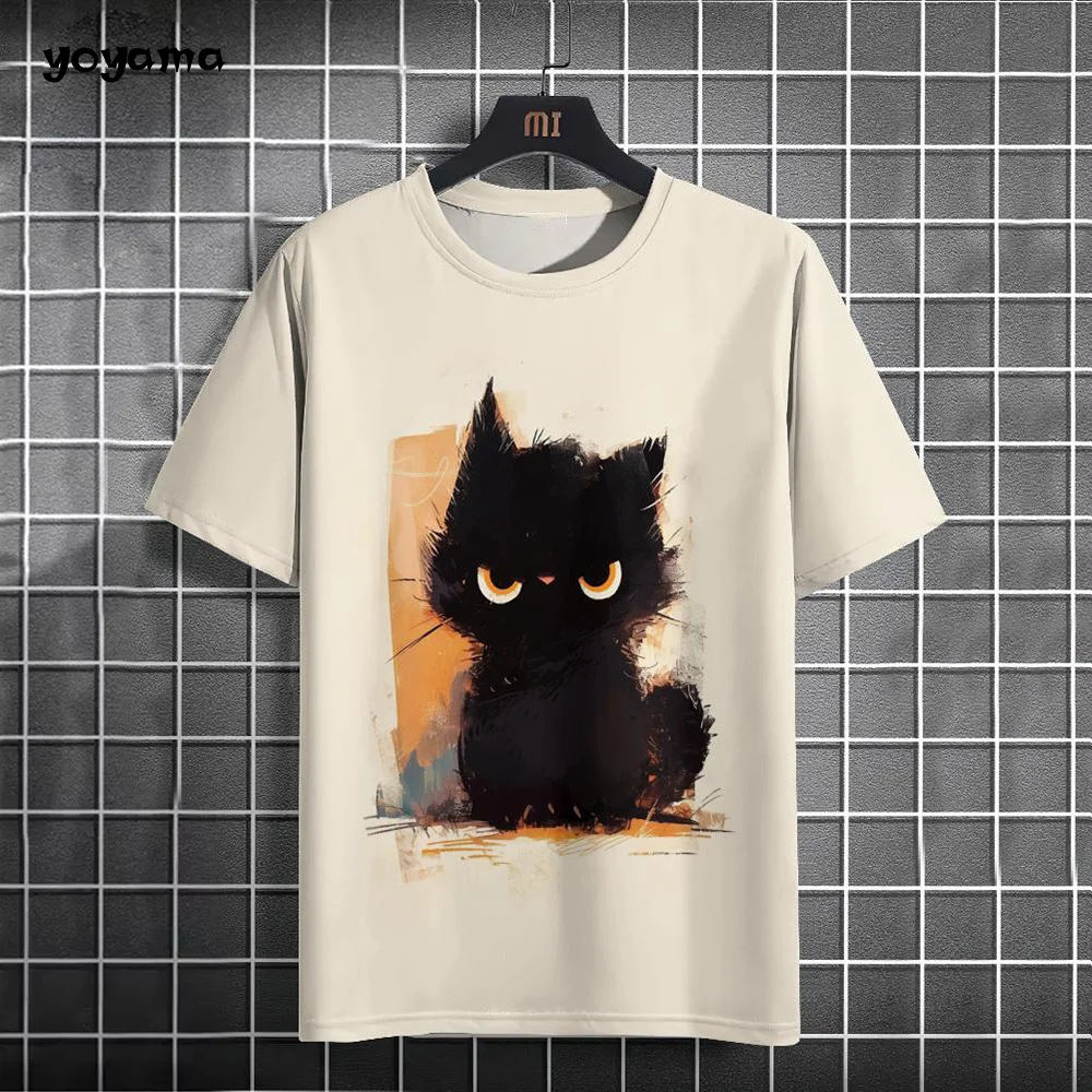 Men's T-Shirt Animal Cat Printed Short Sleeve Tee Fashion Loose Round Neck Breathable Men's Top Summer Round Neck Men's Clothing image 2