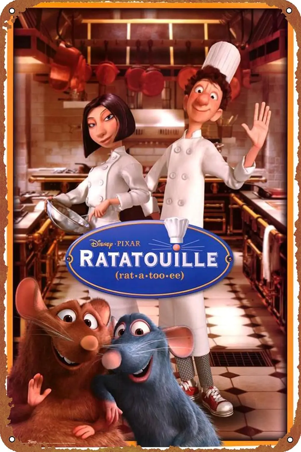 RATATOUILLE-Filmposter, Retro-Metallblech-Logo, Wanddekoration für Zuhause, Kaffee- und Wohnzimmerdekoration