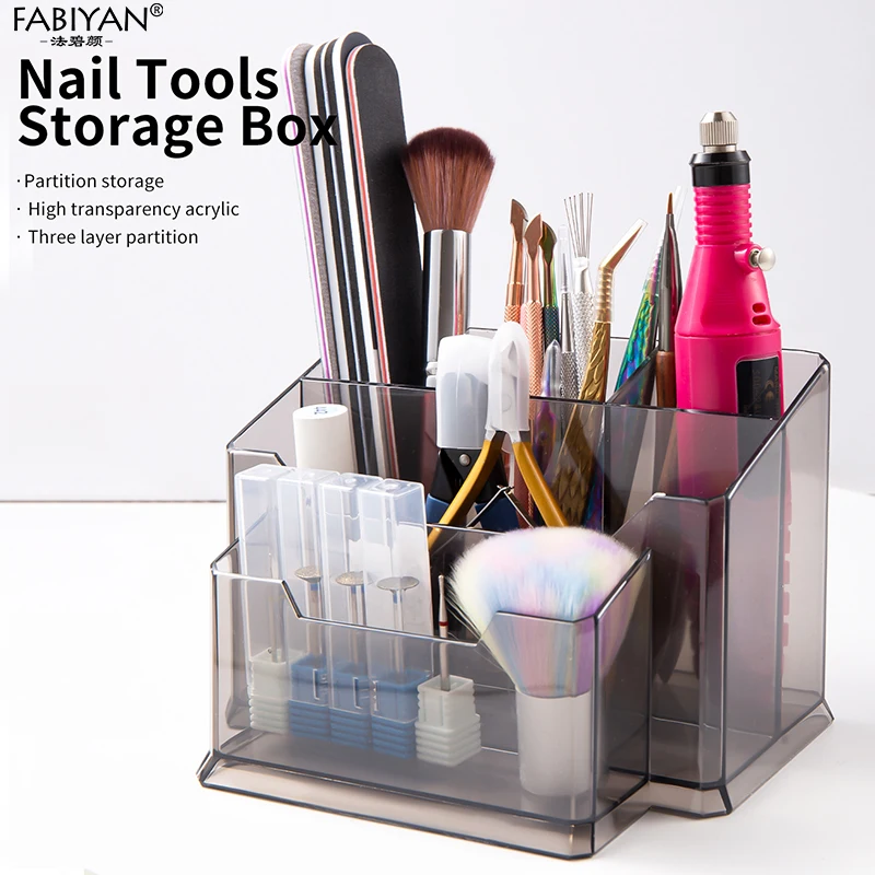 Acrylic Organizers For Nails Products 5-grid Partition Nail Polish Organizer Nail Display Stand Manicure Tools Storage Box