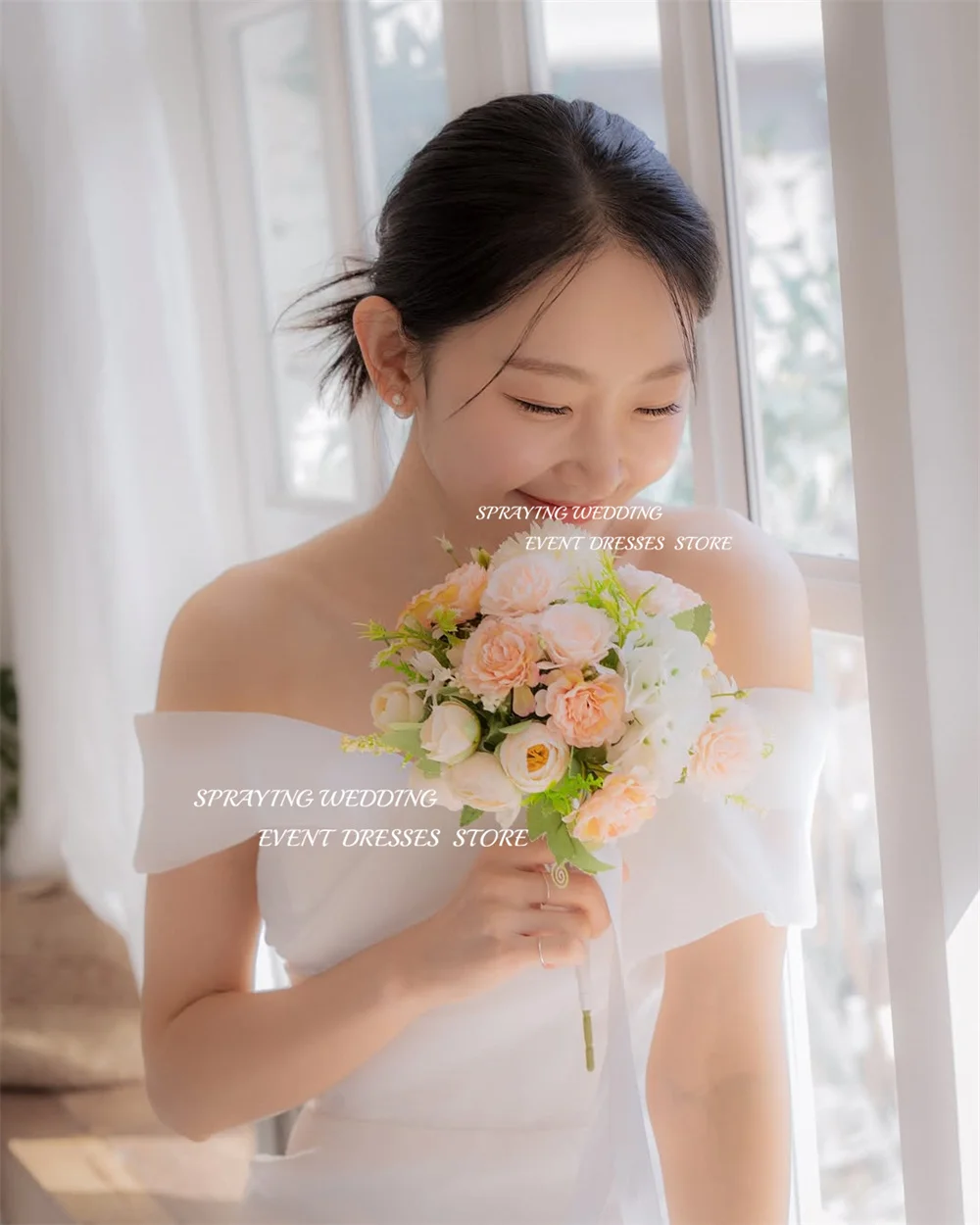 SPRAYING Elegant Mermaid Wedding Dress Korea Photo Shoot Off Shoulder Organza Corset Bridal Gowns Long 웨딩드레스 Customized