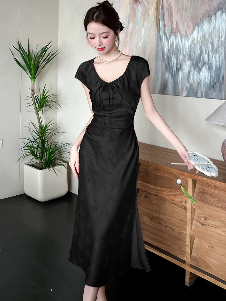 Feminino roxo cetim chique arco com decote em v vestido longo verão elegante luxo fesitval vestido de festa 2025 coreano vintage bodycon noite vestido