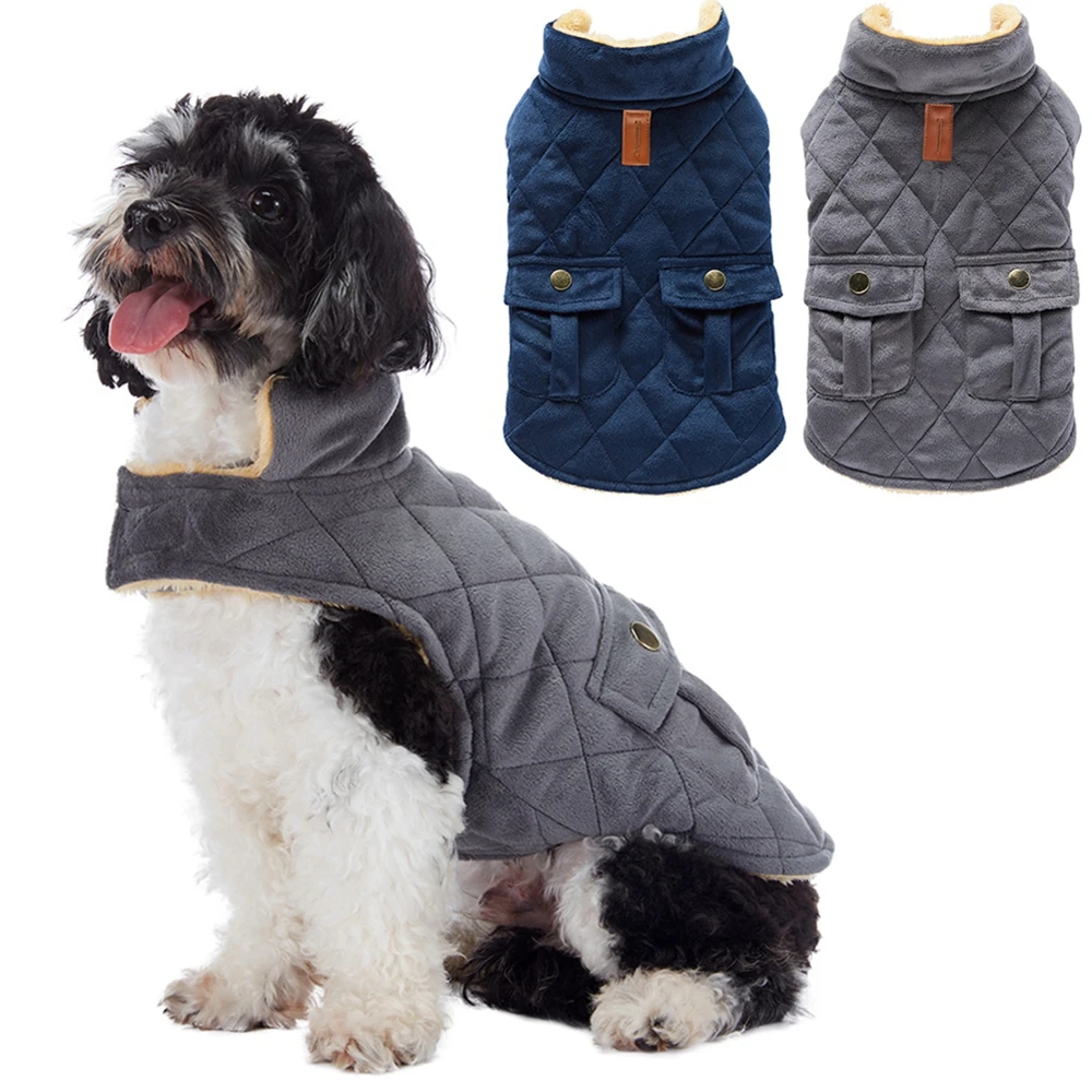 Winter Warm Plush Jackets for Pet Dogs Thickness Double Pockets Pet Dog Coats Fashion Puppy Clothes for Small Medium Large Dogs