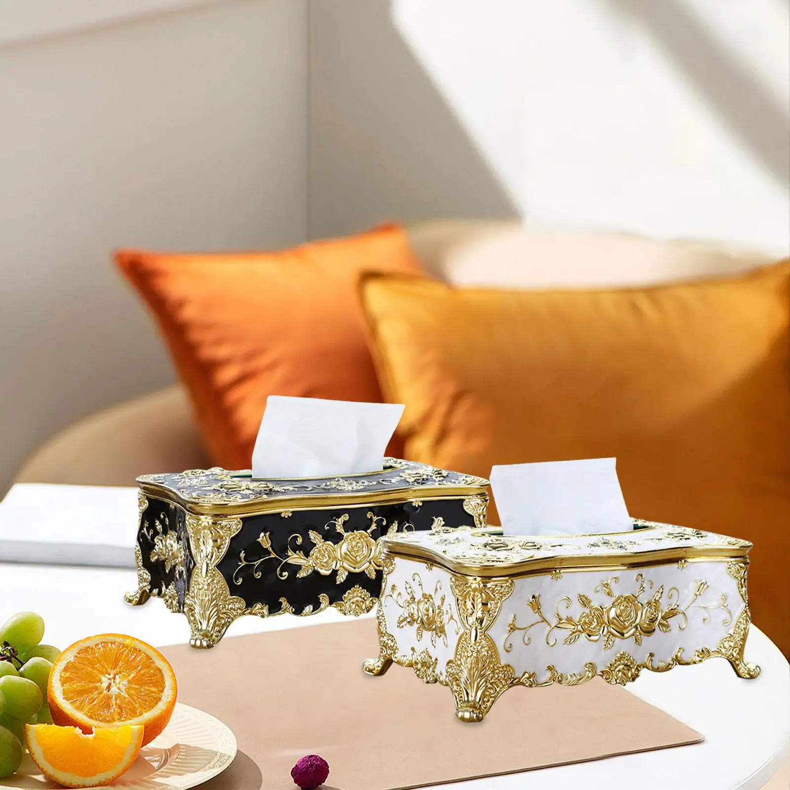Decorative Napkin Holder Box with Rose Motif for Hotel Restaurant Cafe Tabletop Organizer