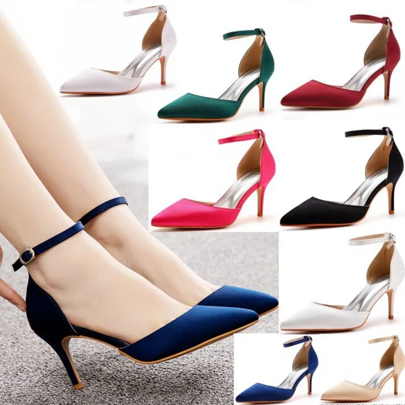

7cm Slim Heel 35-43 Plus Size Sandals for Banquet Women, High-end Silk High-heeled Sandals, Satin Dress Long Skirt Shoes
