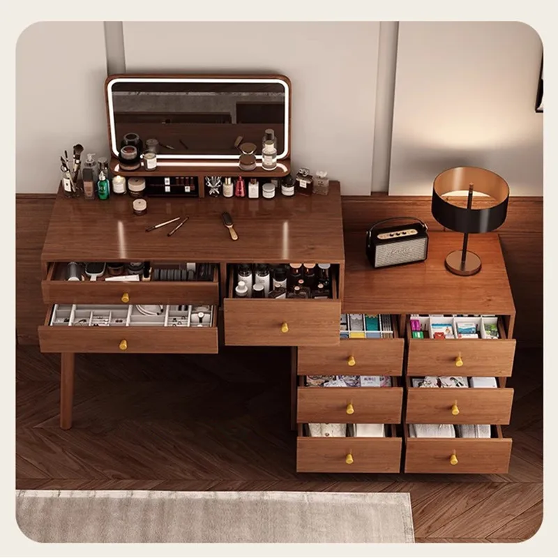 Cassettiera in legno massello, cassettiera a specchio con diodo luminescente, mobili per camera da letto rimovibili per hotel