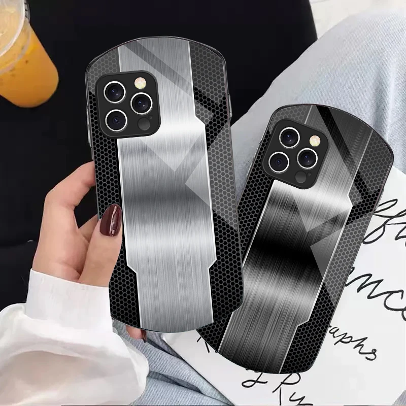 

Mesh Metallic Black For IPhone 16 Pro Max 11 12 Mini 13 14 P Lus 15 Plus 7 8 Se 2020 X Xs Elliptical Tempered Glass Phone Case