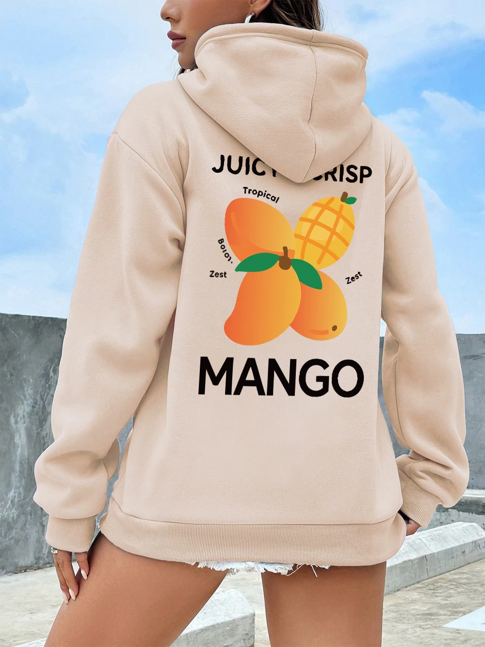 Juicy Crisp Tropical Mango Prints Hoodie Women Winter Fleece Warm Sweatshirt Casual Pocket Pullover Comfortable Loose Clothes