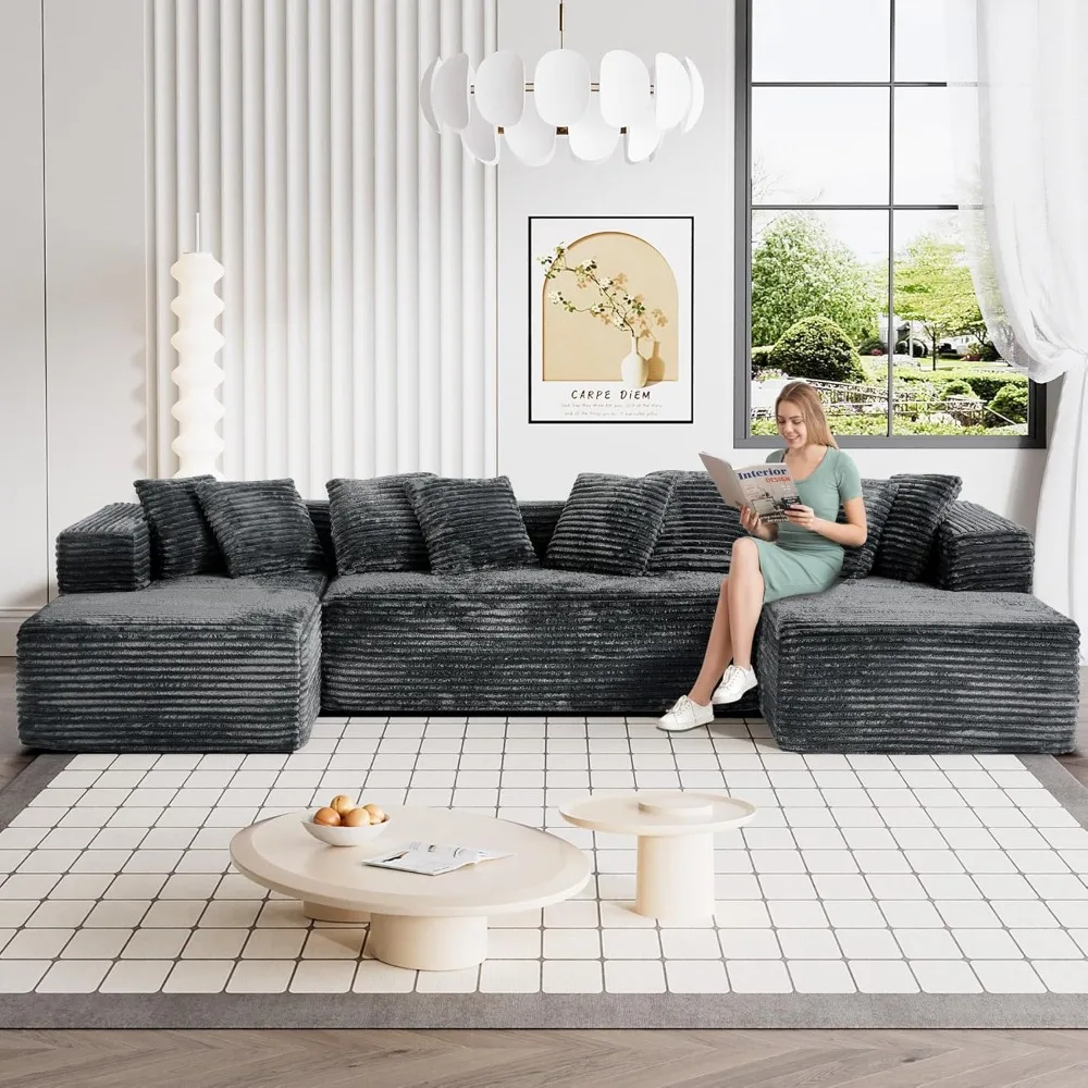 

131" Modular Sectional Sofa Cloud Couch, Corduroy Memory Foam Dark Grey Sectional Couches for Living Room, Modern Deep Seat Bone