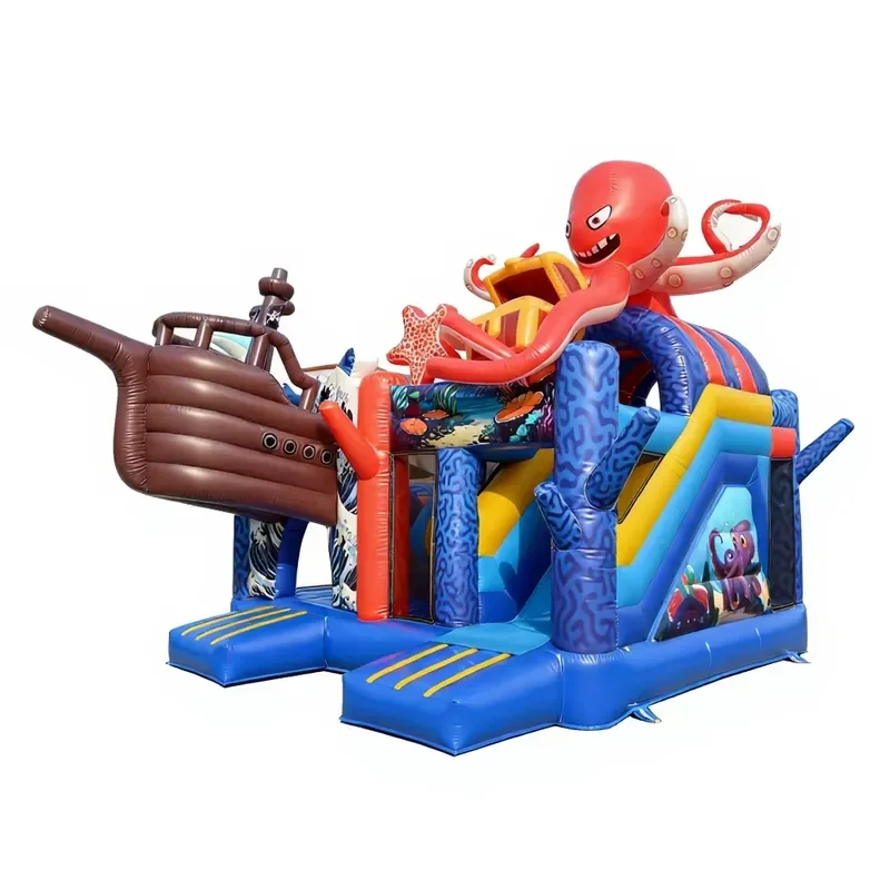 SMILE Commercial Grade Octopus Pirate Ship Inflatable Playground for Party Rental Animal Theme PVC Bouncy Castle Slide Combo