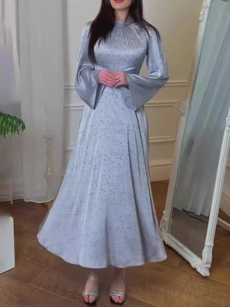 Eid Muslim Party Dress for Women Satin Sweet Party Dresses Ramadan Abaya Belt Morocco Vestidos Largos Dubai Robe Jalabiya 2024