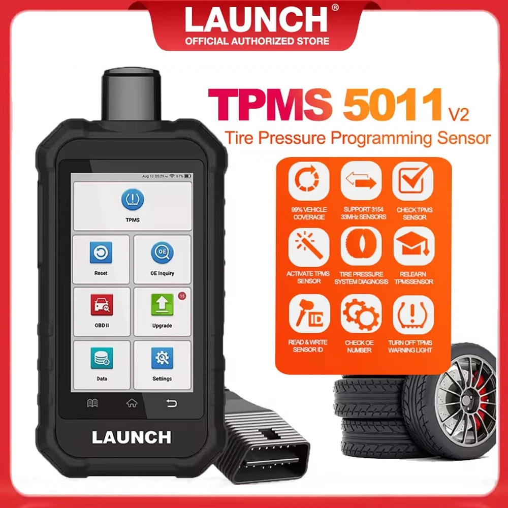 LAUNCH X431 TPMS 5011 V2 TPMS Diagnostic Tool OBD2 Wifi Activate 315/433Mhz Sensors Tire Pressure Programming with 12 Service