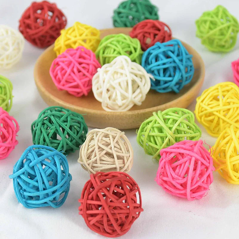 20pcs 3cm Multicolor Round Shape Natural Rattan Ball Sepak Takraw Ball for Wedding Birthday Party Christmas Decoration Navidad