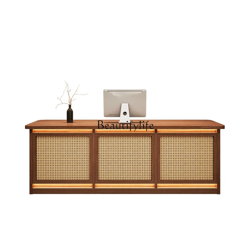 

Wabi-Sabi Style Beauty Salon Cashier Health Center Rattan Reception Desk