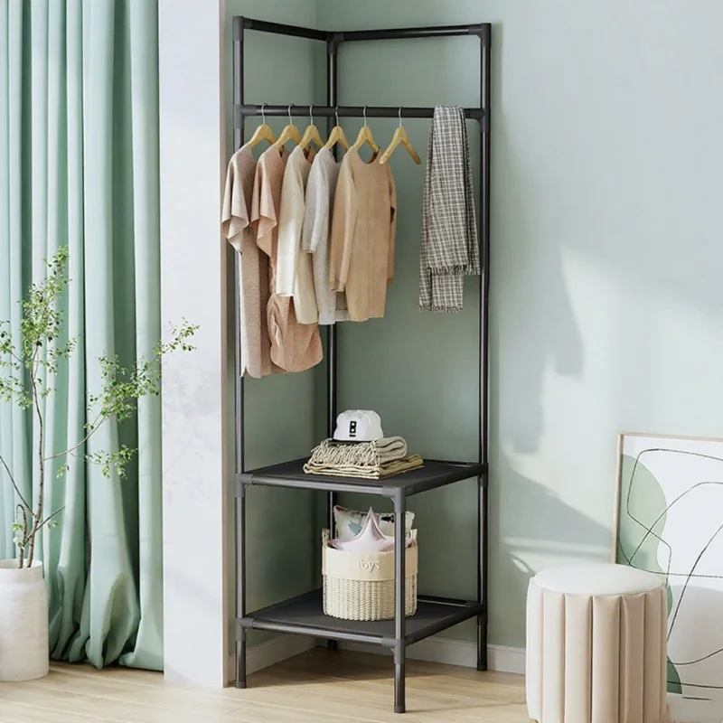 Corner Coat Hat Rack Multifunction Multi-Layer Floor Standing Corner Hanger Detachable Removable Metal Clothing Storage Shelf