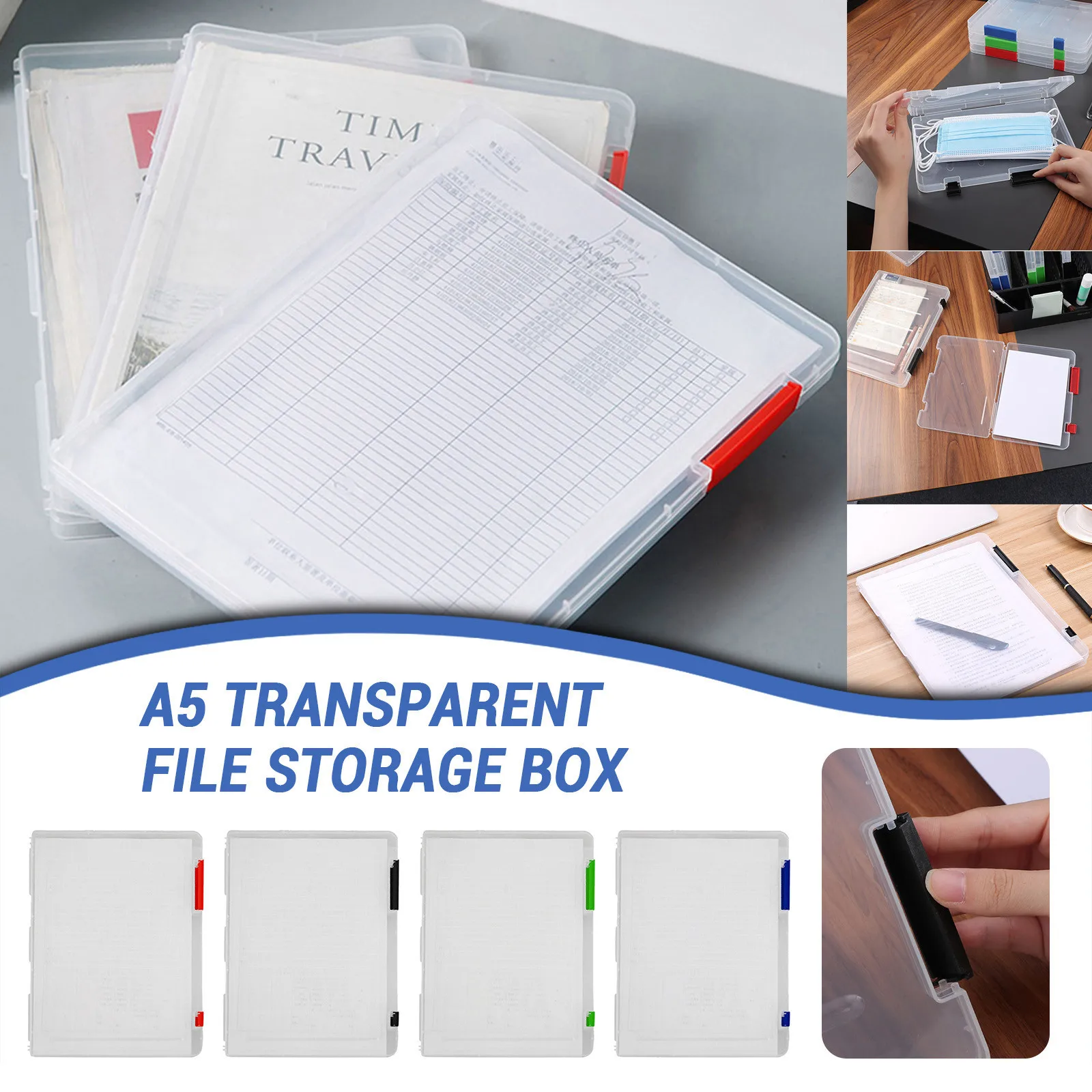 

Transparent Plastic Box for Data Certificate Stationery Portable Multifunctional School Office Storage Tool Dust-proof File Box