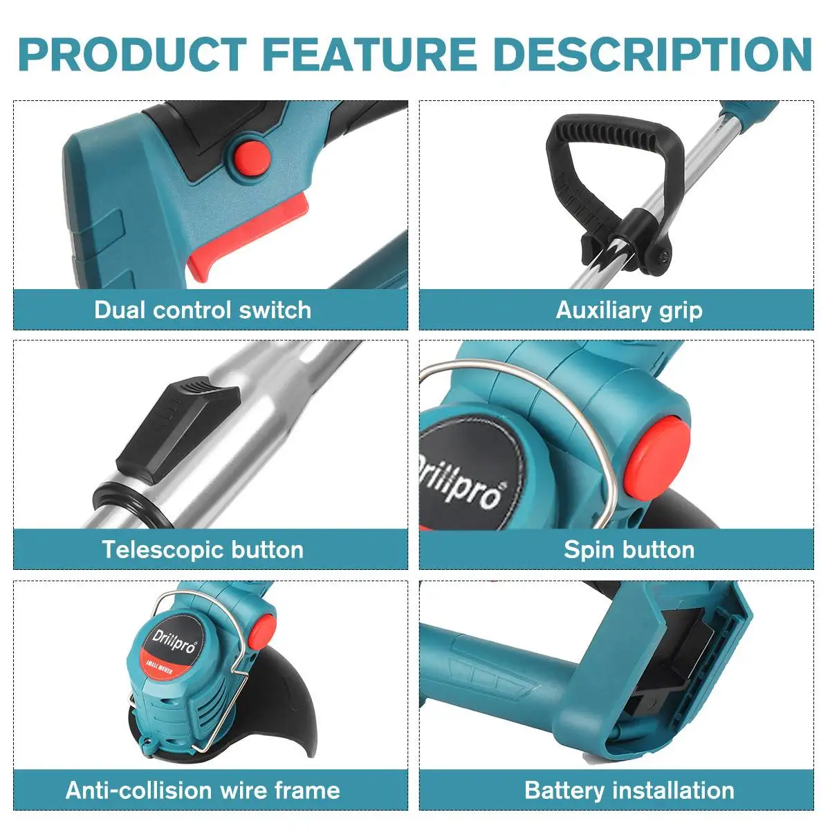 Imagem -05 - Drillpro-cortador de Grama Elétrico Cordless Grass Hedge Trimmer Handheld Jardim Ferramentas Ajustáveis para Makita Baterias 2x 18v