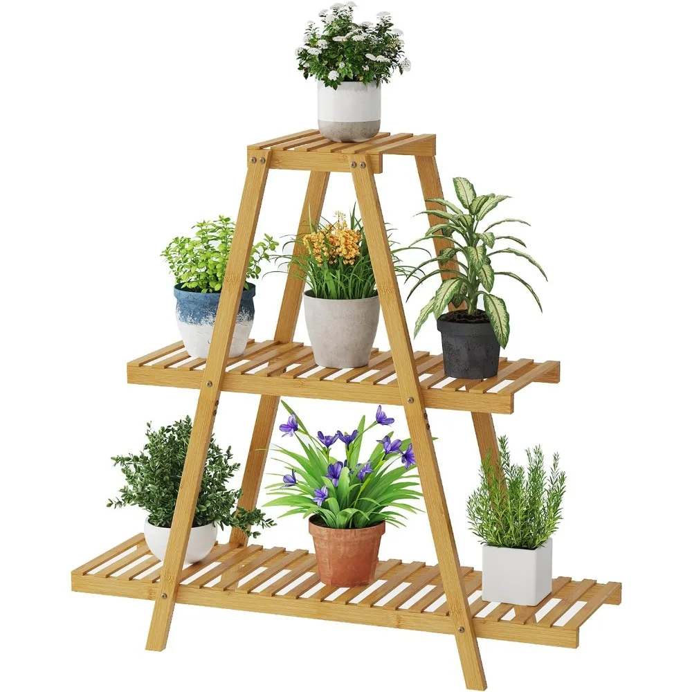 

Plant Stand For Indoor Outdoor Tiered Plant Shelf 3 Tier 8 Potted Bamboo Flower Holder