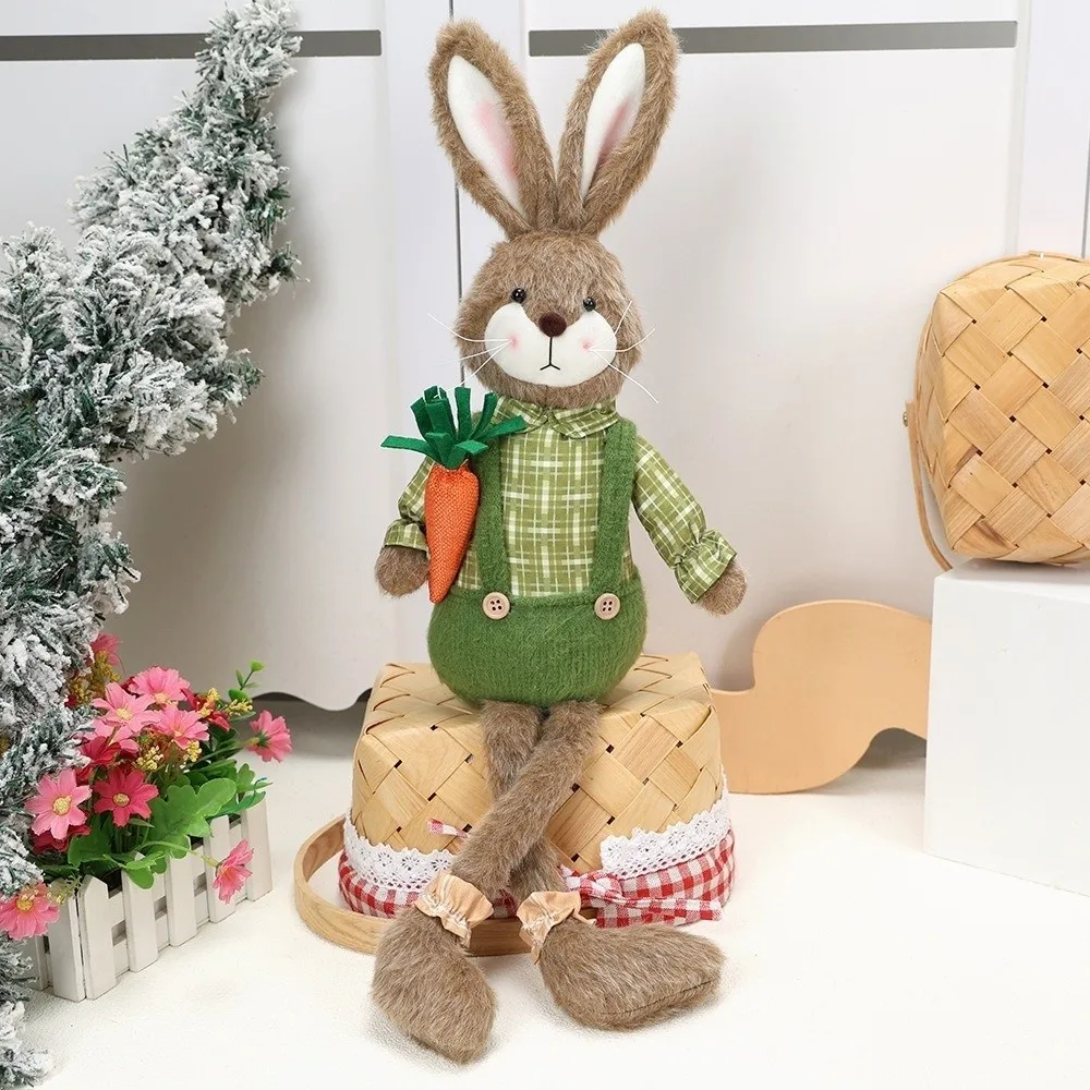 Long Legged Easter Bunny Ornament Adorable Pastoral Style Bunny Festival Soft Polyester Merry Easter Decoration Holiday Decor