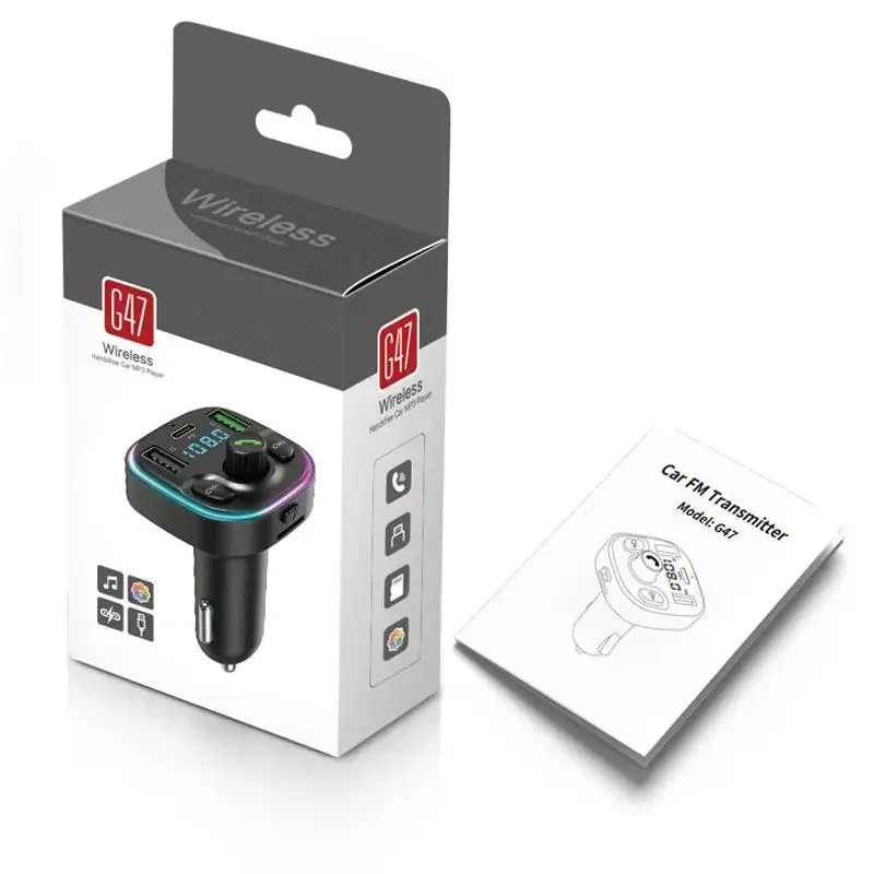 

G47 Fast Charging Knob Version Car Mp3 Bluetooth Music Player Car FM Transmitter 3USB Car Charging Ambient Light