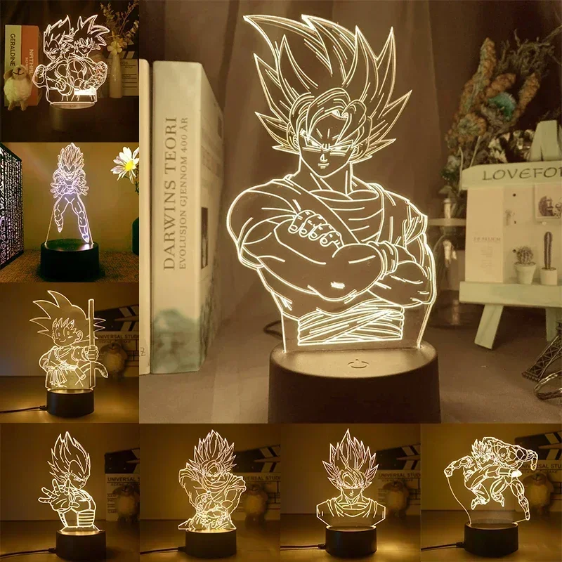 Dragon Ball Z Super Saiyan Vegeta Goku Jiren Broly 3D LED Night Light Warm White Table Lamp Action Figure Toys Gifts view 3