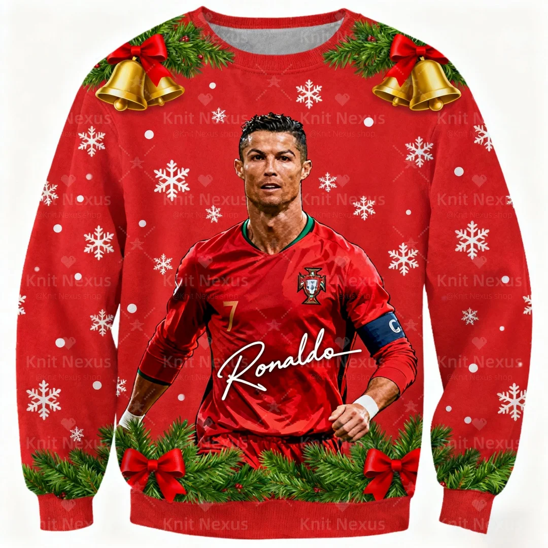 عيد الميلاد رونالدو مروحة تذكارية لكرة القدم بلوزات الخريف موضة الترفيه Y2K الأطفال هوديس الرجال المرأة بلوزات #4