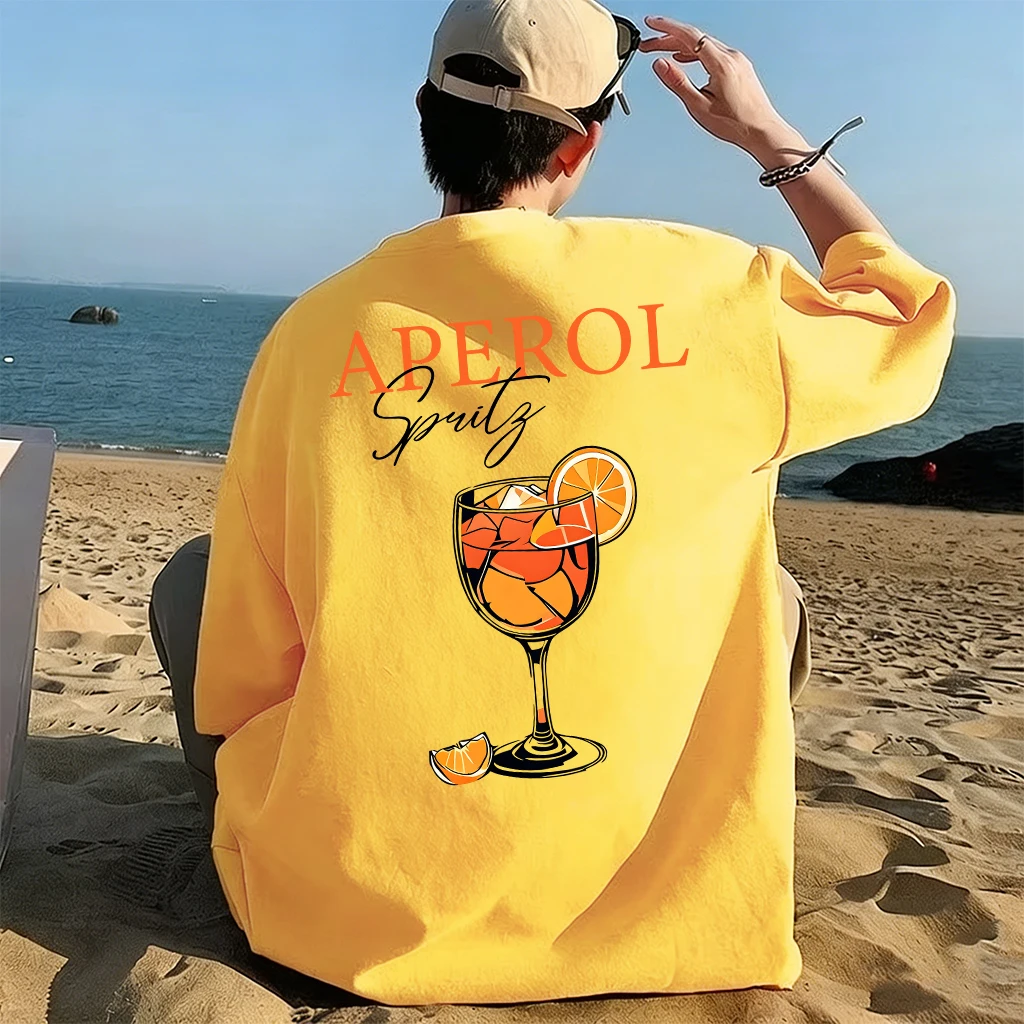 Aperol Lemon Spritz Print Herren Bequemes, trendiges T-Shirt aus Baumwolle mit O-Ausschnitt, Kleidung, Sport, weich, kurzärmelig, Sommer, Street-Sportbekleidung