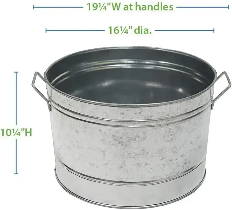 Round Galvanized zinc Coated tub with Two Side Handles Container for firewood Flowers or a Vegetable, Weather Resistance