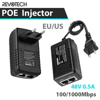 48V Gigabit PoE Injector, PoE 48V/0.5A Output with EU/US Cable, IEEE 802.3af/at Passive PoE+ 10/100/1000Mbps