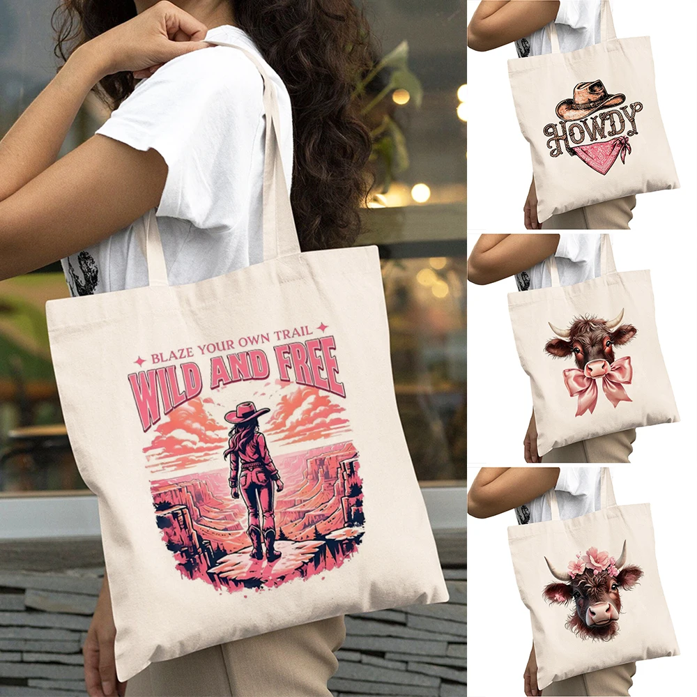 

Retro Howdy Cowboy Hat Themed Girl Shopping Shoulder Handbag Large Capacity Western Style Lady Daily Use Double Print 40x45cm