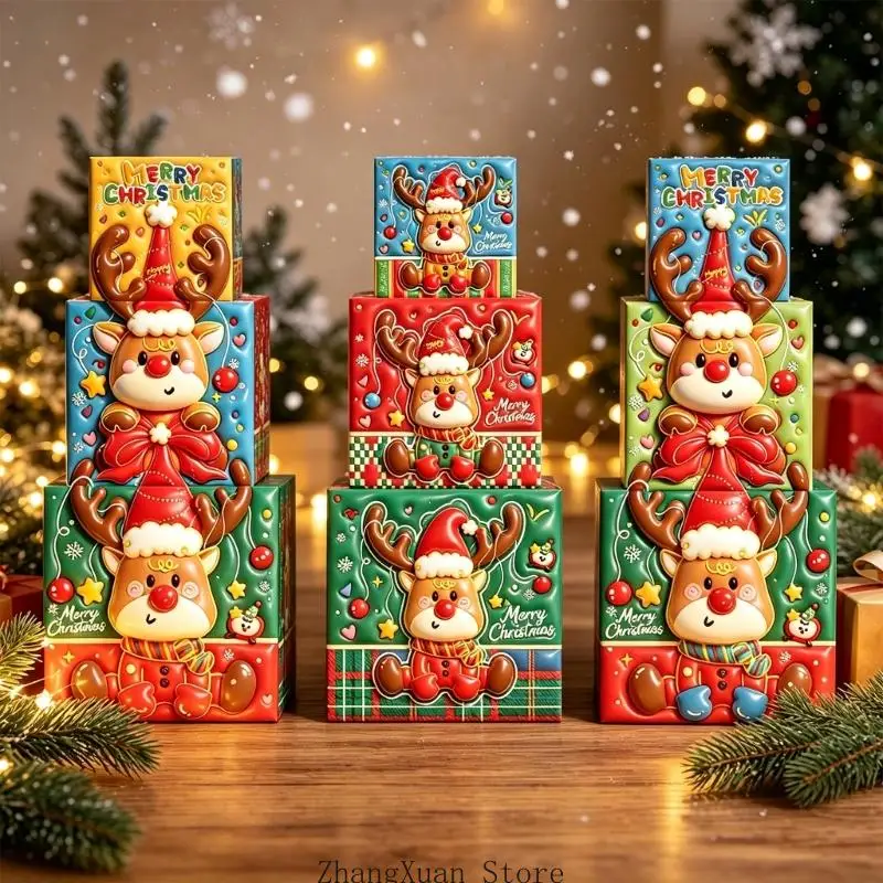Weihnachtsgeschenkboxen, 3-teiliges Faltschachtel-Set aus Papier für Geschenke 3XUF – Detail 2