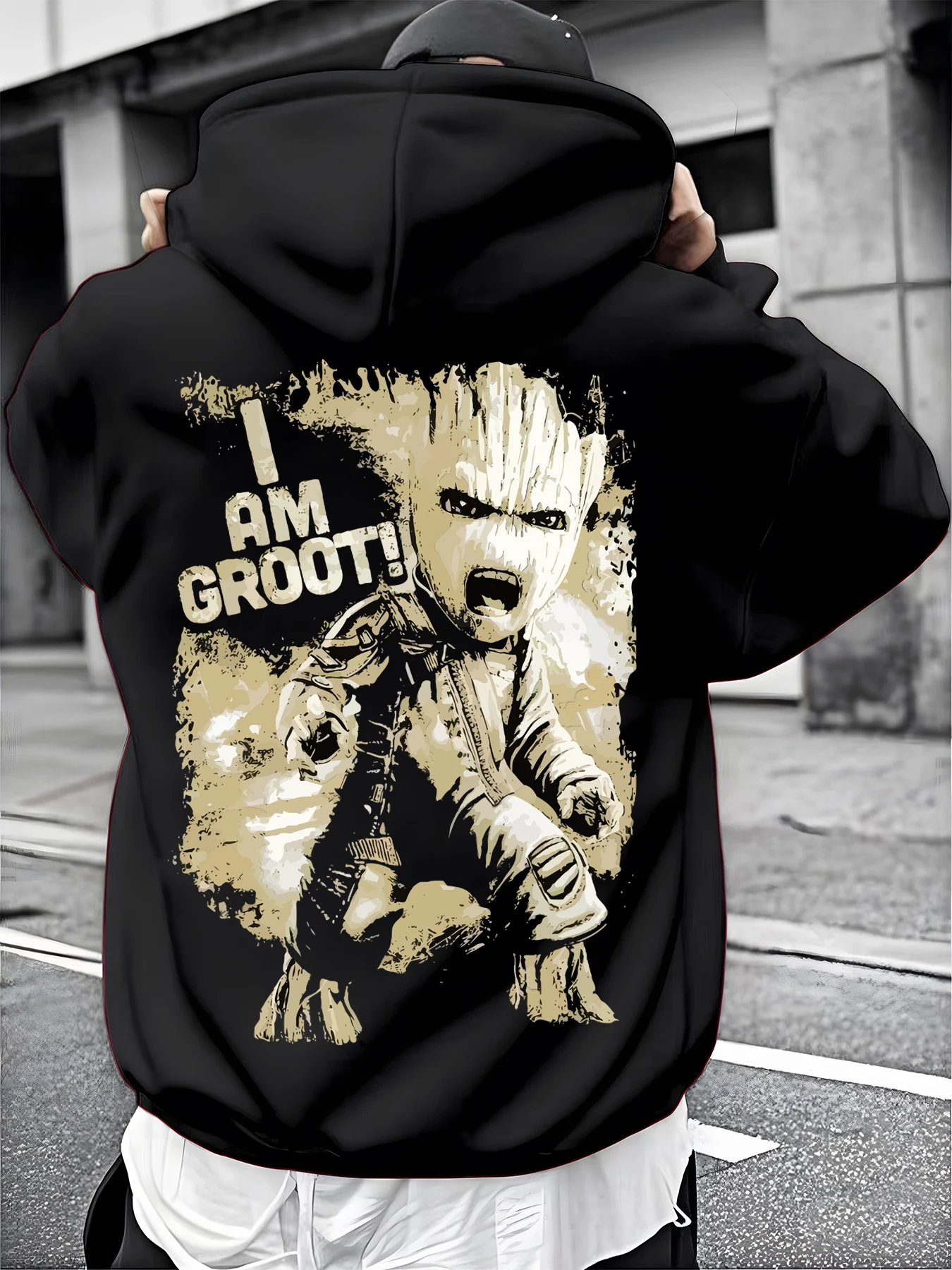 

Мужская черная толстовка с принтом Groot, пуловер с рисунком Guardians of The Galaxy, повседневная уличная одежда из 100% хлопка для любителей Marvel