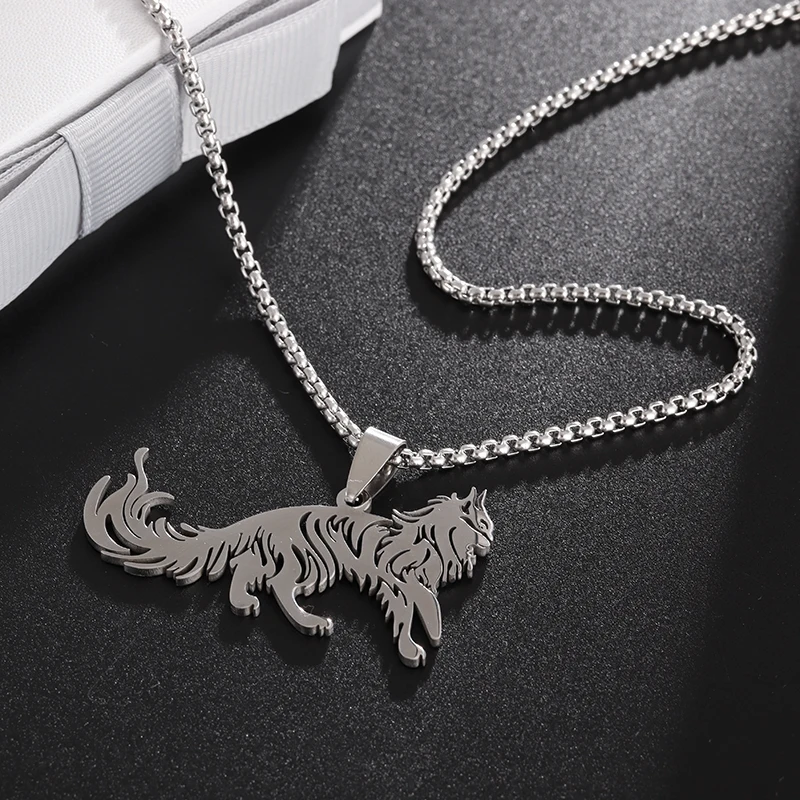 Personality Fashion Eurasian Lynx Animal Stainless Steel Pendant Ladies Necklace Creative Trendy Men\\\'s Banquet Party Jewelry