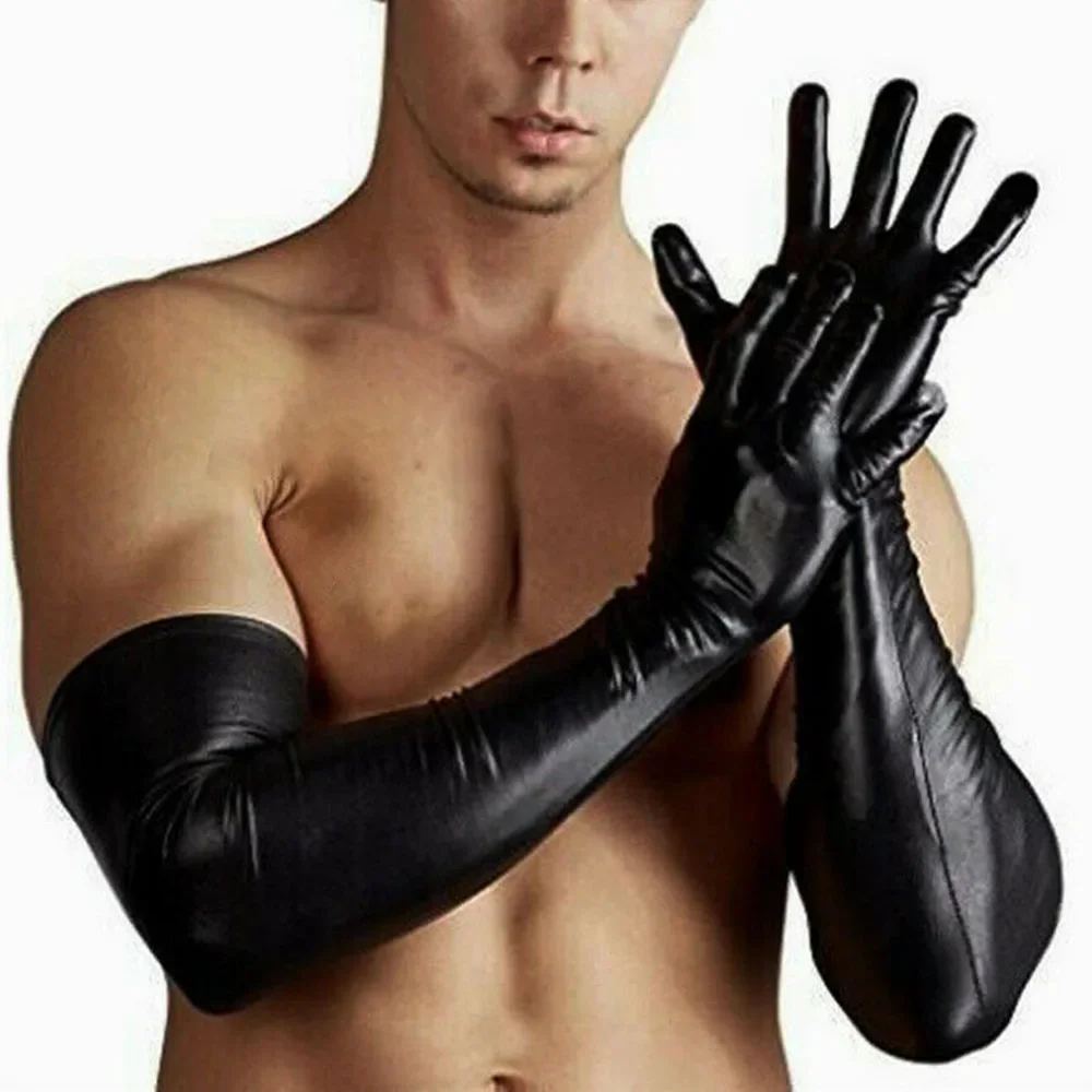 Guantes largos sexis Unisex de piel sintética de color negro liso, aspecto húmedo, disfraces de látex para fiesta y Club, guantelete, guante de ópera, accesorio para hombres y mujeres