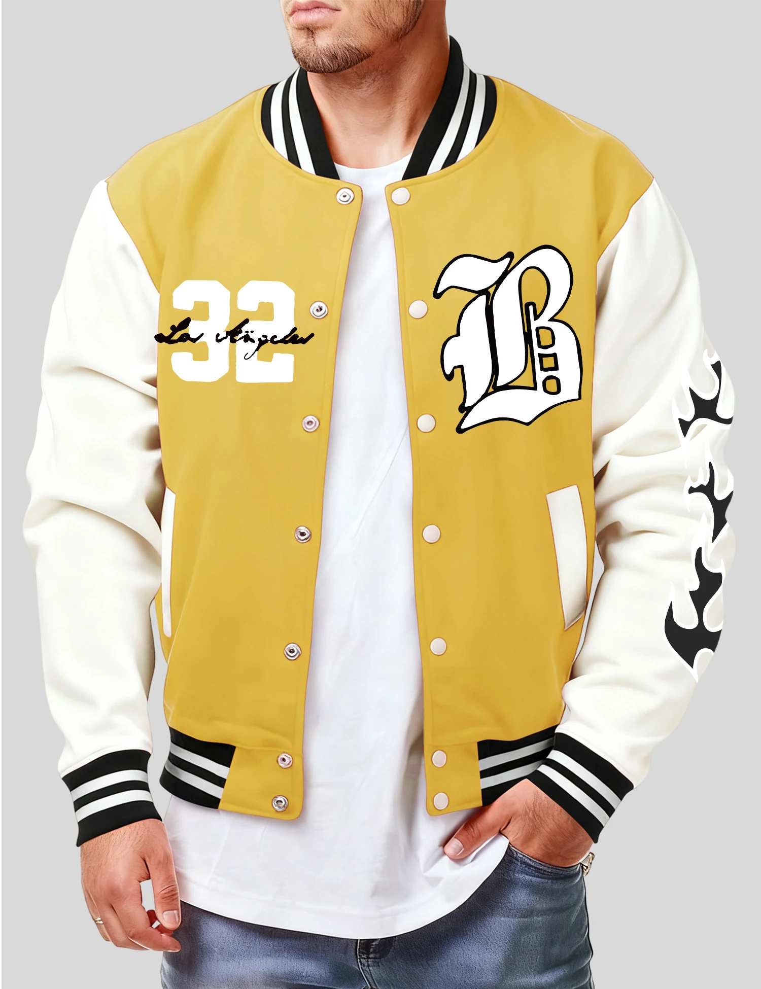 Chaqueta de béisbol con 23 letras de arte urbano para hombre, Top holgado informal, ropa de lana de otoño, abrigo Vintage americano Unisex