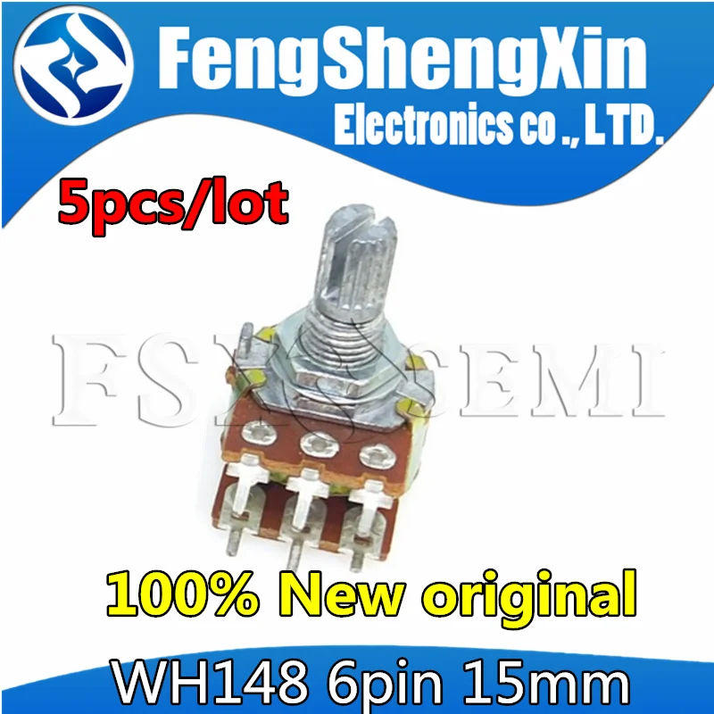 5pcs/lot WH148 Potentiometer B1K B2K B5K B10K B20K B50K B100K B500K B1M 6Pin Shaft 15mm 1K 2K 5K 10K 20K 50K 100K 500K 1M