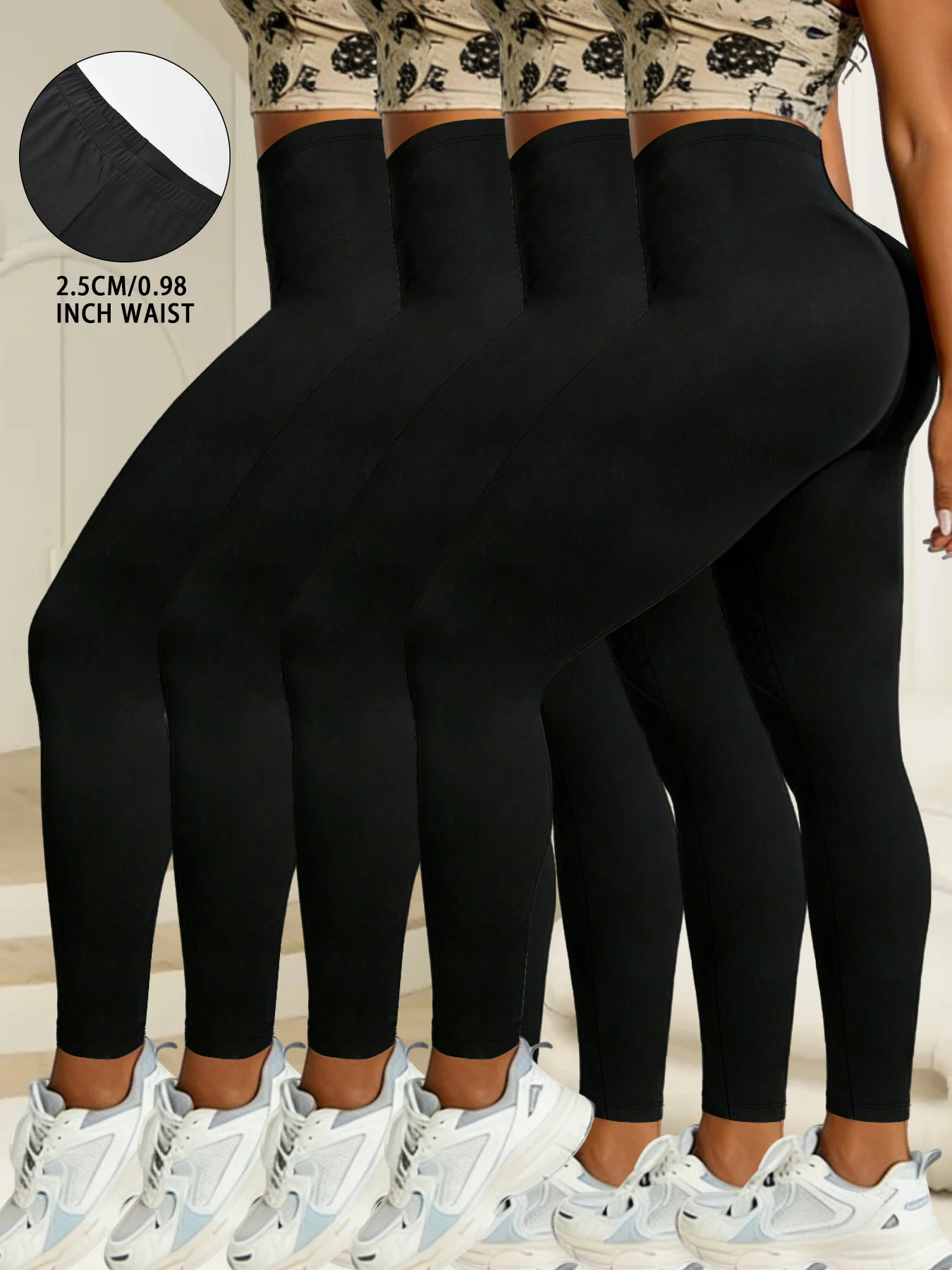 

4 Pack Women's Low Rise Stretchy Leggings - Super Soft High Elastic Tights for Running Workout Training and Daily Life