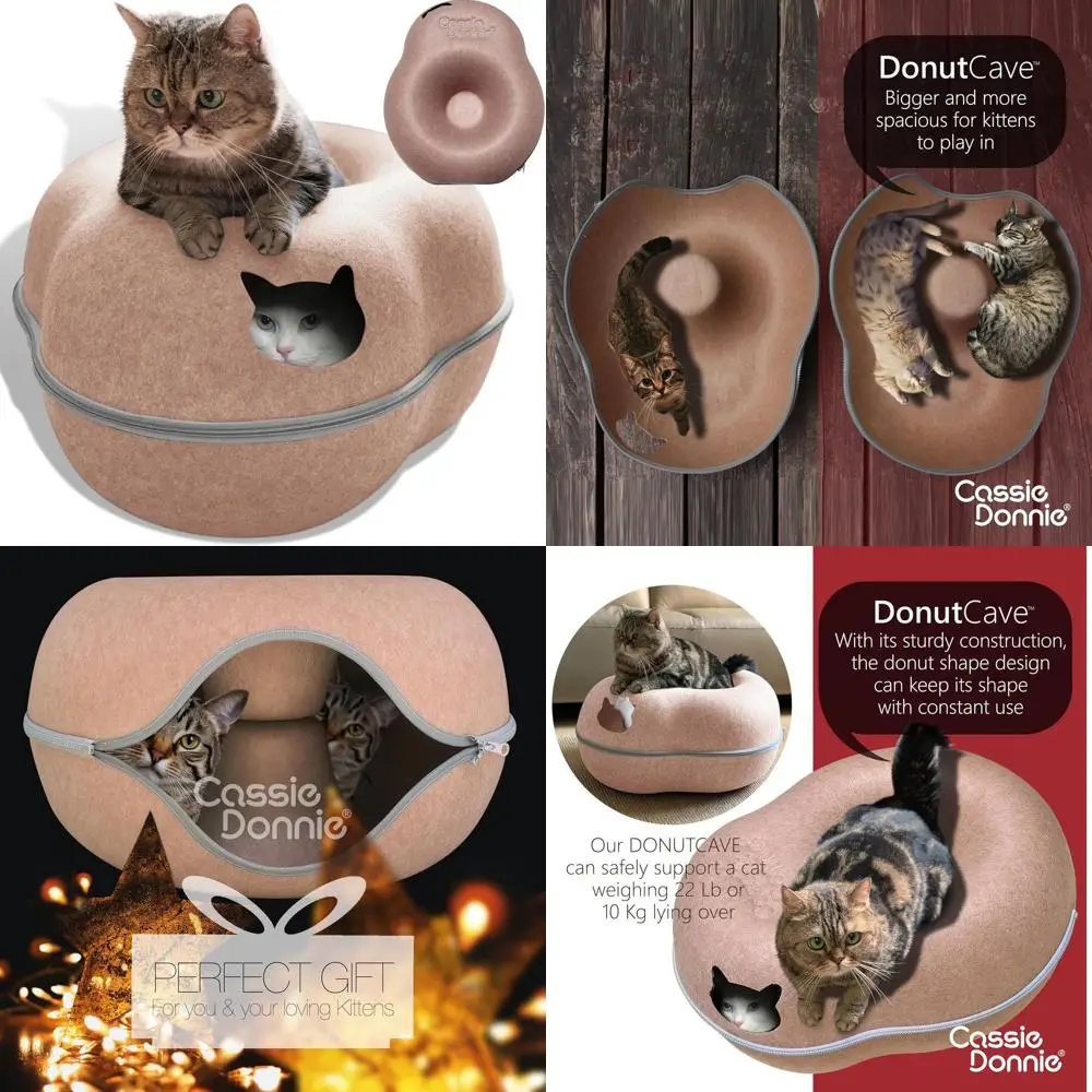 

Medium to Large Cat Tunnel Bed, Donut Shaped Cave for Comfortable Rest, Suitable for Two Kittens Up to 22 Lbs, Brown