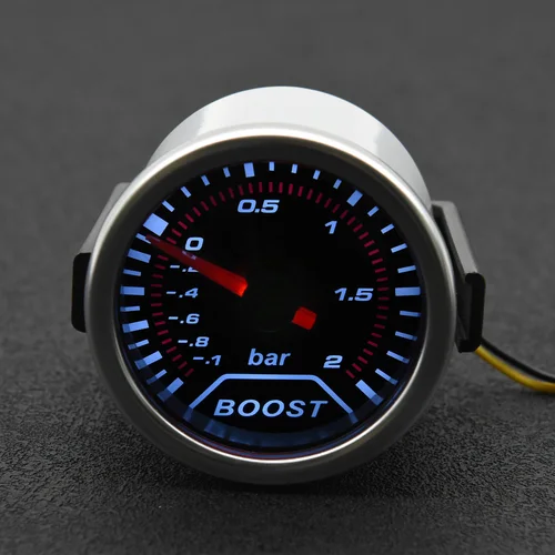 Imagen 2 del producto 2 ""52mm Universal 12V LED lente de humo -1 ~ 0 ~ 2 BAR Turbo Boost medidor/Metro Turbo Boost con retroiluminación LED blanca para coche de 12V