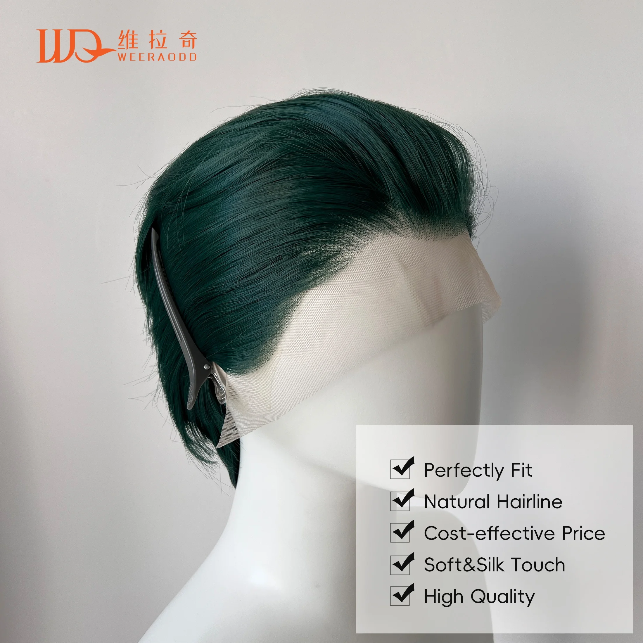 

Short Bob Wig 13x4 Lace Frontal Synthetic Wig Dark Green Emerald Matte Heat Resistant Glueless Natural Hairline Men Women 10"