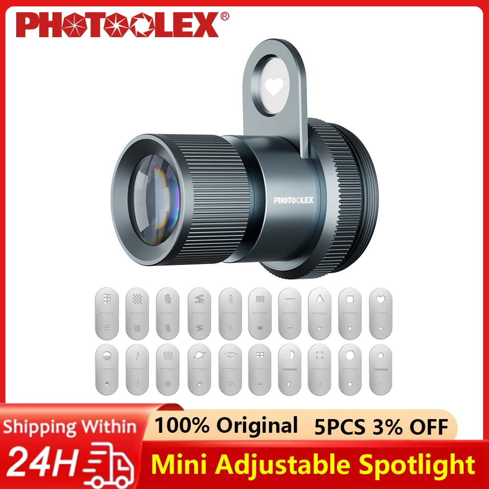PHOTOOLEX Mini Adjustable Spotlight  Modeling Light 10W/12W Photography Flashlights Portable Projection Light 20pcs Gobos
